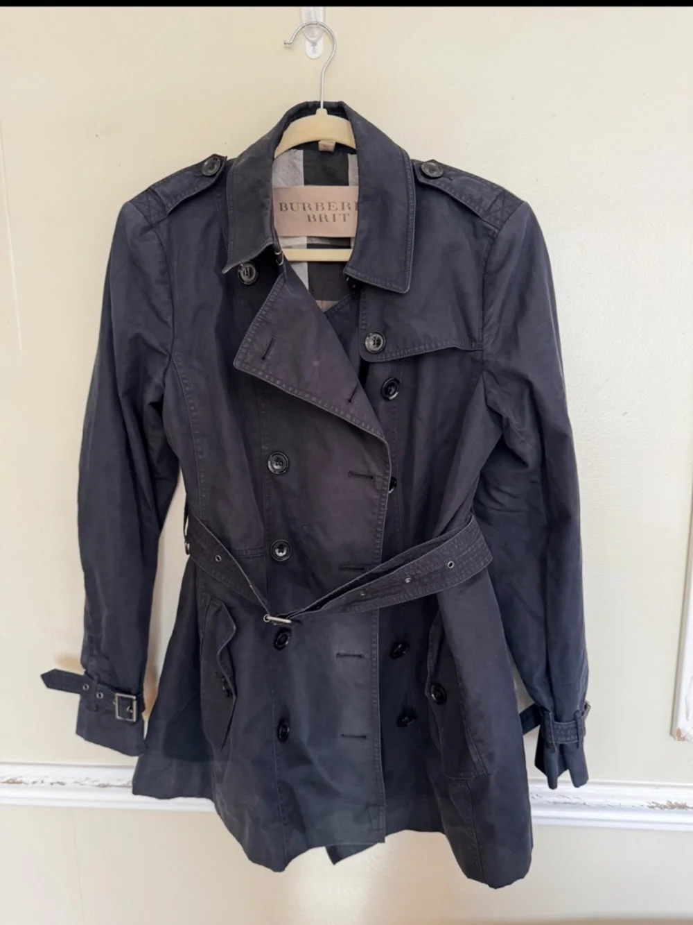 Authentic Burberry Brit Trench Coat Belted Jacket Size 14 - Picture 1 of 6